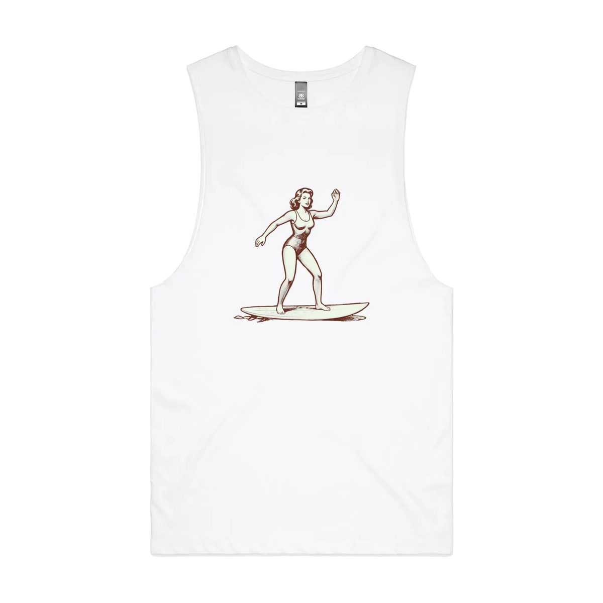 Men's Mermaid Surfer Tank Top – White Vintage Surf Graphic | Cookies Trend Collective