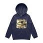 Vintage Ford kid's hoodie featuring iconic Australian XW Falcon muscle cars, perfect for enthusiasts and retro fashion lovers.