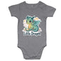 Grey Baby Onesie featuring an adorable 'Little Dragon' cartoon character design.