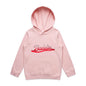 Kids pink Baddie hoodie with translucent red liquid text design, perfect for trendy winter fashion and casual wear.