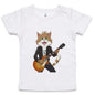Infant tee featuring a cute rock and roll cat playing guitar, perfect for music and cat lovers.