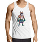 Cartoon Muay Thai boxer dog design on a men's singlet top, perfect for summer vibes and casual outings.