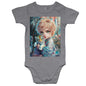 AS Colour baby onesie with chibi boy holding a rainbow tiger graphic design for infants and toddlers.