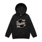 Kid's hooded jumper featuring 'Baddie' universe design with retro vibe, perfect for trendy casual wear.