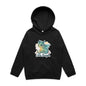Kids black hooded jumper featuring an adorable 'Little Dragon' cartoon character design.