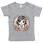 Cute chibi girl surrounded by flowers on a grey infant tee shirt, perfect for stylish young girls.