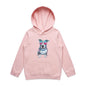 AS Colour kid's hoodie featuring a retro synth wave Pit Bull design with pink sunglasses, ideal for dog lovers.