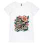 Women's V-Neck featuring tropical flower design with text 'My Mum is a Baddie', perfect for Mother's Day or everyday wear.