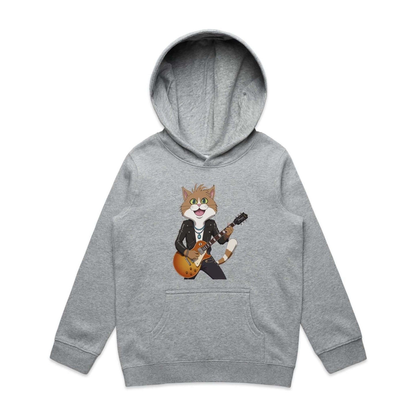 AS Colour kid's hoodie with Rock and Roll Cat Playing Guitar design, perfect for music and cat lovers.