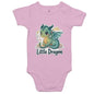 Baby Onesie featuring a cute 'Little Dragon' cartoon character design on a pink onesie.