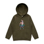 Cartoon boxer dog in Muay Thai gear on olive green hoodie, perfect for dog lovers and fight night fans.