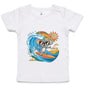 Cute infant tee with a cool surfing koala riding a wave, perfect for beach lovers and animal lovers.