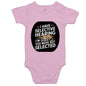 AS Colour baby onesie with sleeping cat and funny quote about selective hearing for infants and toddlers.