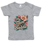 Infant t-shirt with tropical flower design and 'My Mum is a Baddie' text, perfect for Mother's Day or everyday wear.